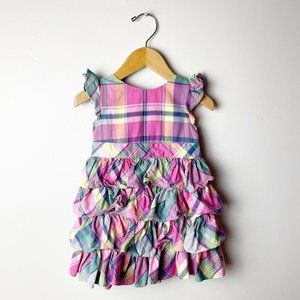 RALPH LAUREN Girl 12 Months Pink Plaid Bow Back Ruffled Dress